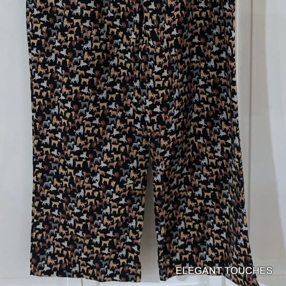 Sleep Sense Dogs Pajama Top Pants Set Women S Brown Black Brushed Flannel - Picture 9 of 10